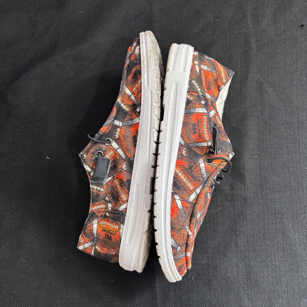 Football Print Canvas Loafers Slip On Gameday Shoes Orange Brown EU 38 US 7.5 - Picture 2 of 6
